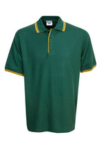 Load image into Gallery viewer, Pique Polo with Striped Collar and Cuff - Bottle/Gold