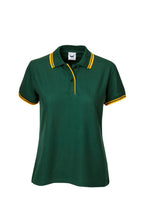 Load image into Gallery viewer, Ladies Pique Polo with Striped Collar and Cuff - Bottle/Gold