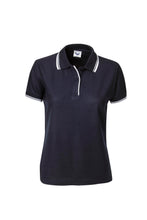 Load image into Gallery viewer, Ladies Pique Polo with Striped Collar and Cuff - Navy/White