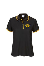 Load image into Gallery viewer, Ladies Pique Polo with Striped Collar and Cuff - Black/Gold