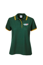 Load image into Gallery viewer, Ladies Pique Polo with Striped Collar and Cuff - Bottle/Gold