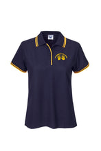 Load image into Gallery viewer, Ladies Pique Polo with Striped Collar and Cuff - Navy/Gold