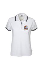 Load image into Gallery viewer, Ladies Pique Polo with Striped Collar and Cuff - White/Navy