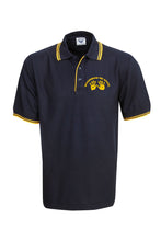 Load image into Gallery viewer, Pique Polo with Striped Collar and Cuff - Navy/Gold
