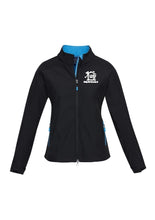 Load image into Gallery viewer, Ladies Premium Contrast Soft Shell Jacket - Black/Cyan