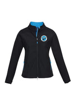 Load image into Gallery viewer, Ladies Premium Contrast Soft Shell Jacket - Black/Cyan