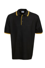 Load image into Gallery viewer, Pique Polo with Striped Collar and Cuff - Black/Gold
