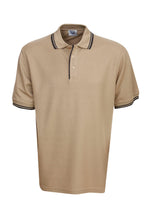 Load image into Gallery viewer, Pique Polo with Striped Collar and Cuff -Khaki/Navy
