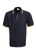 Load image into Gallery viewer, Pique Polo with Striped Collar and Cuff - Navy/Gold

