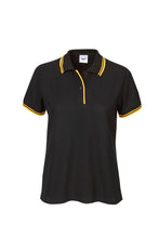 Load image into Gallery viewer, Ladies Pique Polo with Striped Collar and Cuff - Black/Gold
