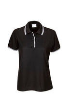 Load image into Gallery viewer, Ladies Pique Polo with Striped Collar and Cuff - Black/White
