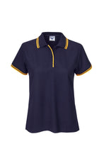 Load image into Gallery viewer, Ladies Pique Polo with Striped Collar and Cuff - Navy/Gold
