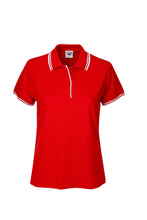Load image into Gallery viewer, Ladies Pique Polo with Striped Collar and Cuff - Red/White
