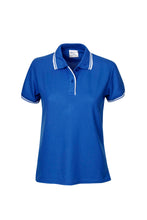 Load image into Gallery viewer, Ladies Pique Polo with Striped Collar and Cuff - Royal/White
