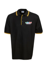 Load image into Gallery viewer, Kids Pique Polo with Striped Collar and Cuff - Black/Gold
