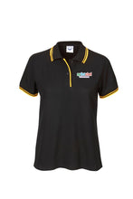 Load image into Gallery viewer, Ladies Pique Polo with Striped Collar and Cuff - Black/Gold
