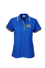 Load image into Gallery viewer, Ladies Pique Polo with Striped Collar and Cuff - Royal/Gold
