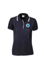 Load image into Gallery viewer, Ladies Pique Polo with Striped Collar and Cuff - Navy/White
