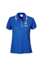 Load image into Gallery viewer, Ladies Pique Polo with Striped Collar and Cuff - Royal/White
