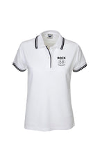 Load image into Gallery viewer, Ladies Pique Polo with Striped Collar and Cuff - White/Navy
