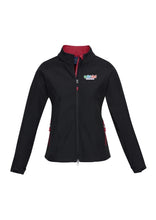 Load image into Gallery viewer, Ladies Premium Contrast Soft Shell Jacket - Black/Red
