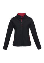 Load image into Gallery viewer, Ladies Premium Contrast Soft Shell Jacket - Black/Red
