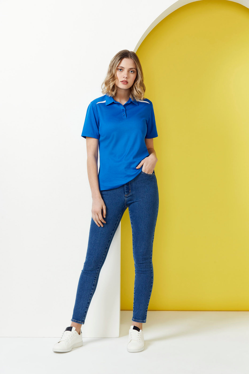 Ladies Cotton-Backed Contrast Polo - Royal/White